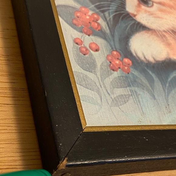 MCM cats vintage kitten flowers black framed prints kitsch 70s colors K Chin art - Picture 9 of 16